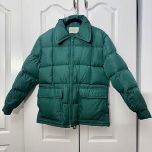 Vintage Swan Brand Green Down Feather Puffer Jacket Mens L Nylon 70s 80s